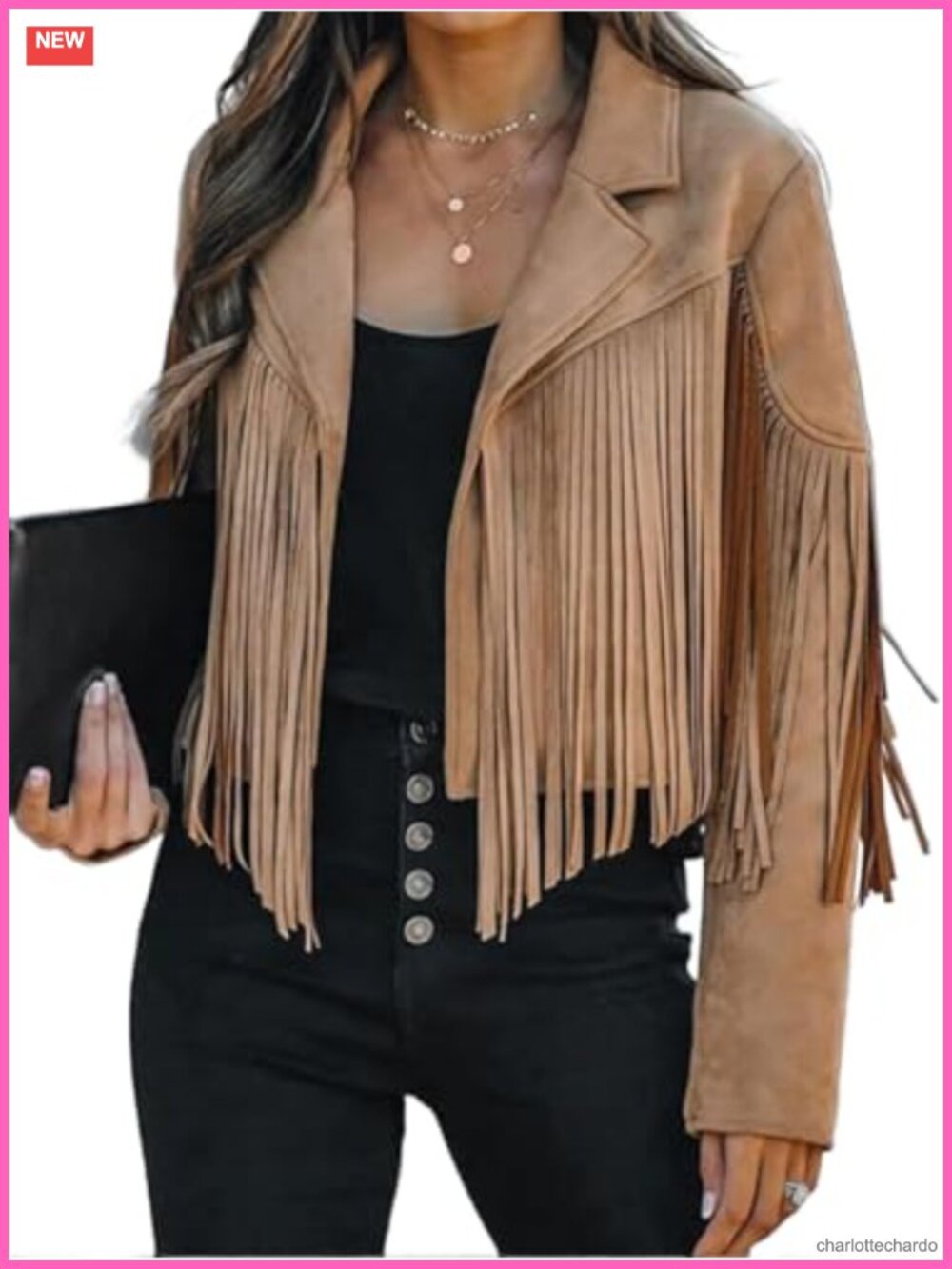 Faux Suede Fringe Cropped Jacket Western Motorcycle Tassel Coat